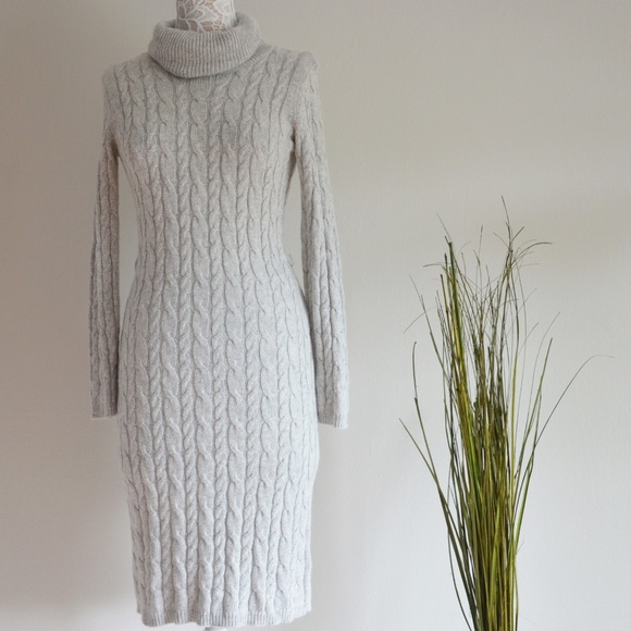 ZARINA Gray Braided Knit Midi Sweater Dress